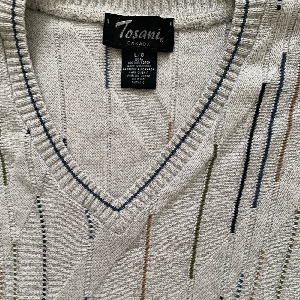 Vintage Tosani V-Neck Sweater Gray with MCM Colour Way Multicolor Stripes